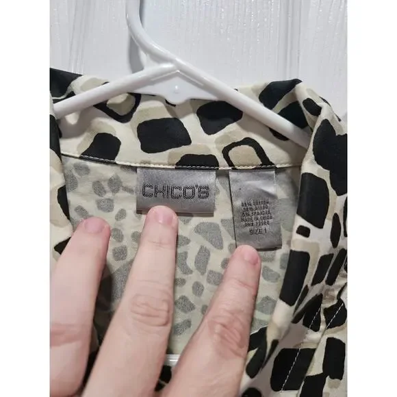 Chico's Animal Print Jacket Size 1 Neutral Black Tan White Size M 8-10 - Picture 3 of 16
